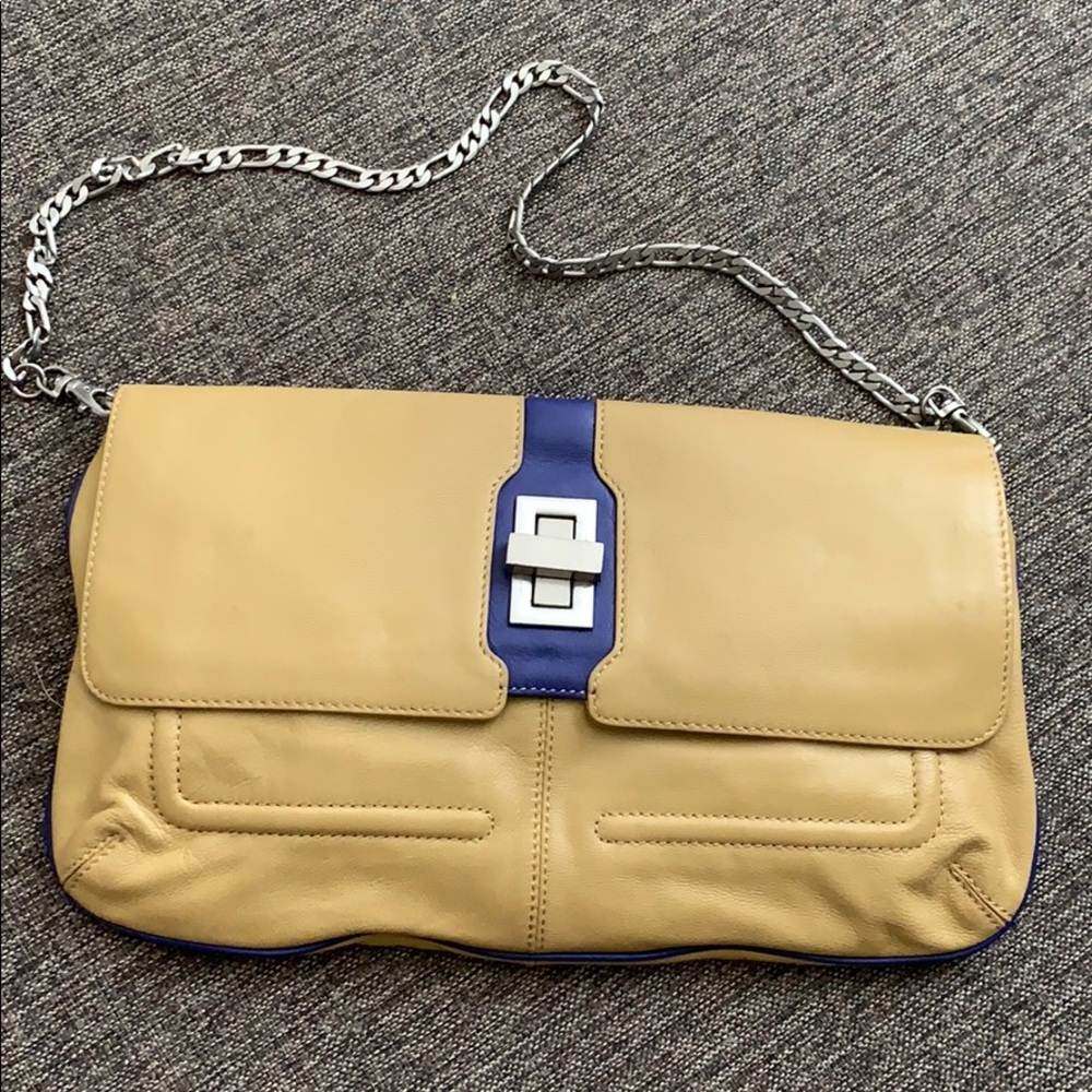 🟢 New Hype Beige Purple Leather Clutch Bag Handbag